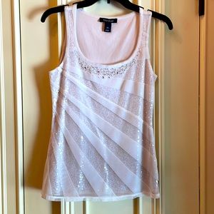 Ivory tank with stretch sequins, mesh, rhinestones